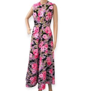 70s Maxi Dress Mod Print Hippie Sleeveless Ikat